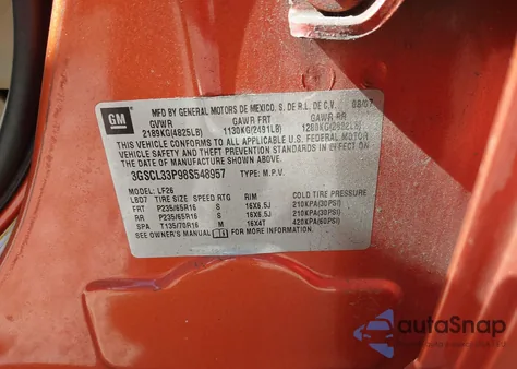 2008 Saturn Vue 4-Cyl Xe z USA, uszkodzony, nr VIN 3GSCL33P98S548957